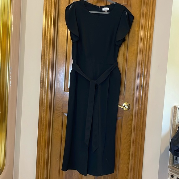 Calvin Klein Pants - Calvin Klein  Belted Wide Leg Pleated Jumpsuit Black 14W